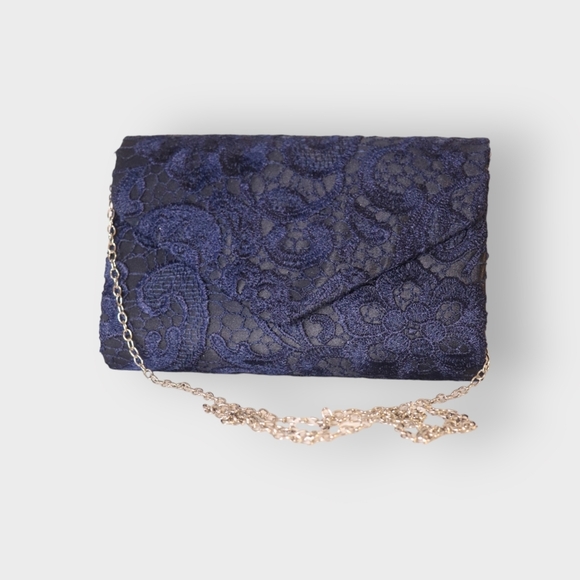 WOMENS ELEGANT FLORAL LACE CLUTCH HAND BAG WITH CHAIN STRAP - Picture 15 of 16